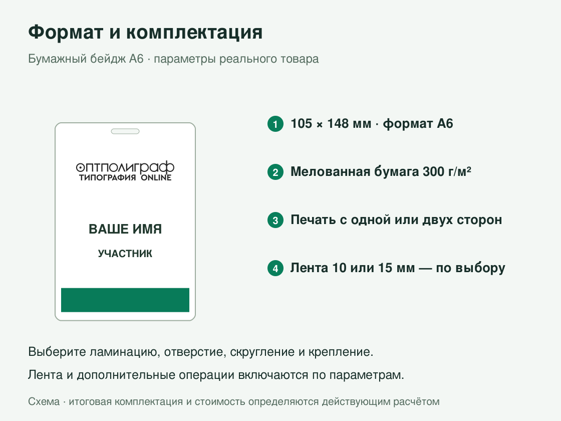 Бумажные бейджи А6 — формат и комплектация