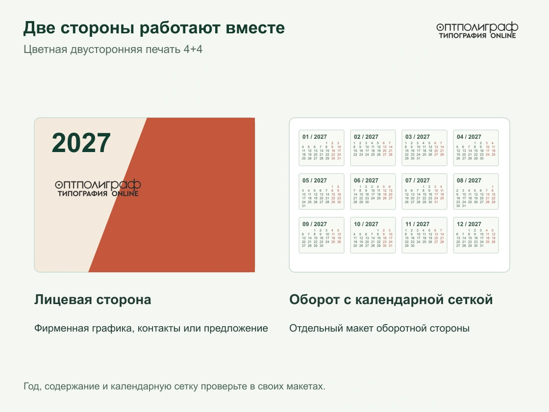Карманный календарь — Лицо и оборот