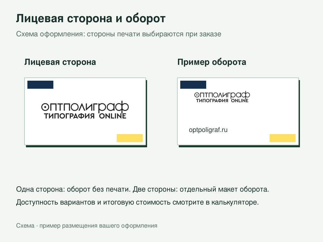 Визитки большим тиражом — лицевая сторона и оборот