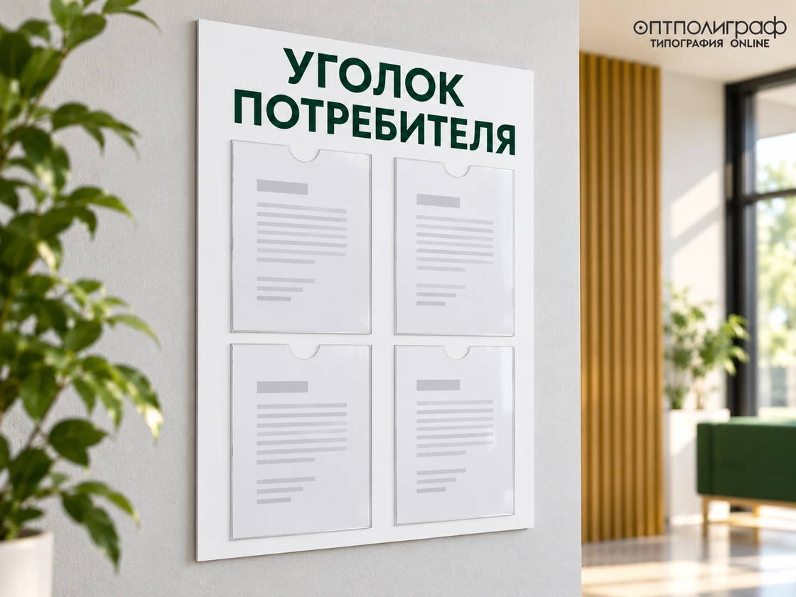 Уголок потребителя 60 × 80 см: 4 плоских кармана А4