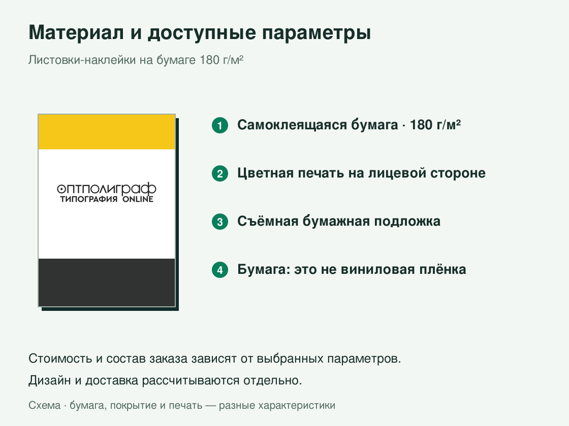 Листовки-наклейки на бумаге 180 г/м² — материал и параметры