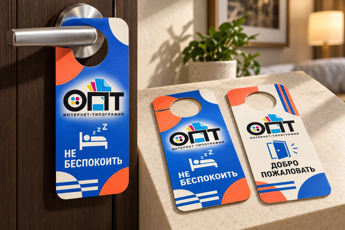 Печать дорхенгеров — вариант оформления с логотипом ОПТ