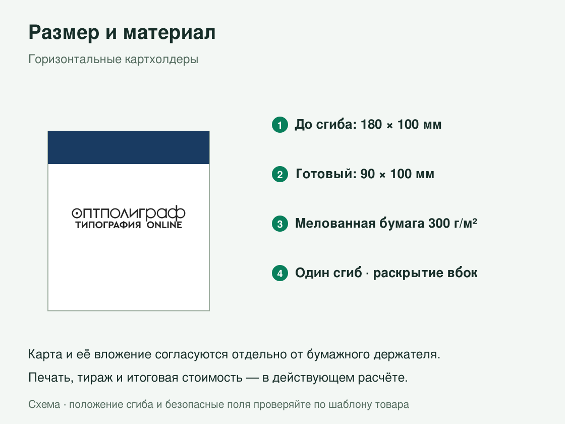 Горизонтальные картхолдеры — размер и материал