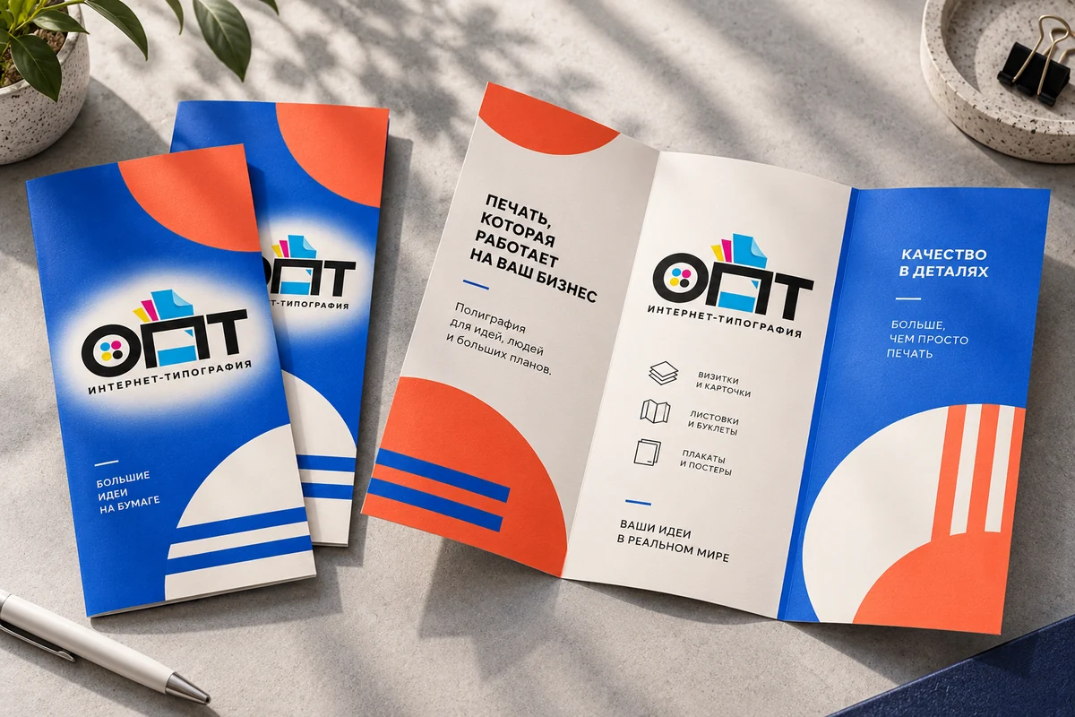Буклеты — вариант оформления с логотипом ОПТ