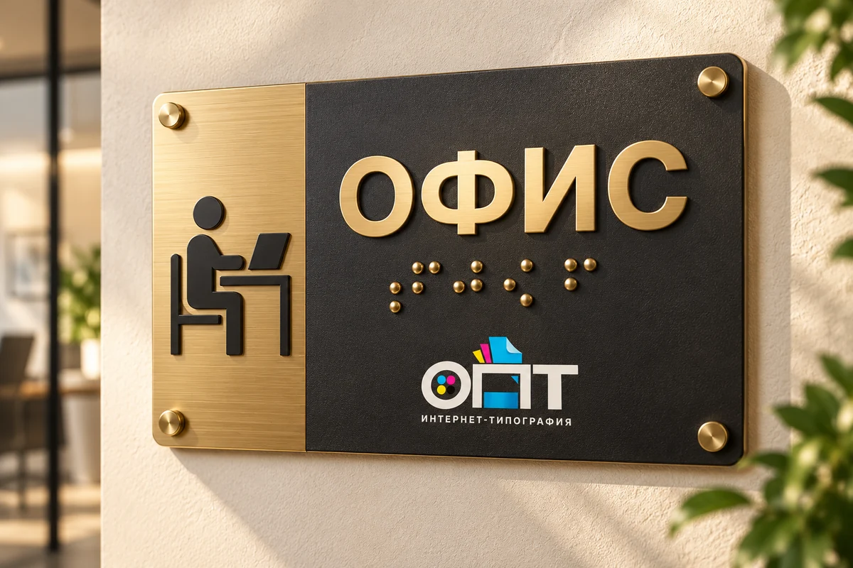 Таблички со шрифтом Брайля — вариант оформления с логотипом ОПТ
