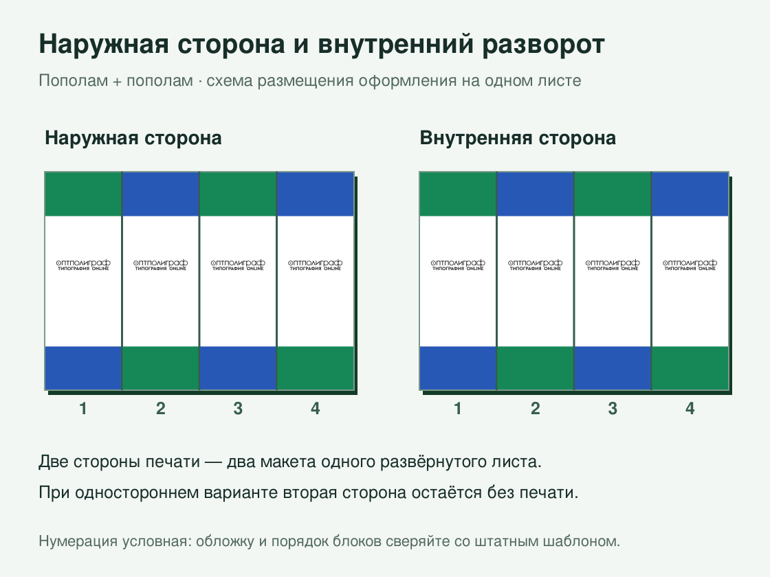 Буклет «Пополам + пополам» малым тиражом — наружная и внутренняя стороны