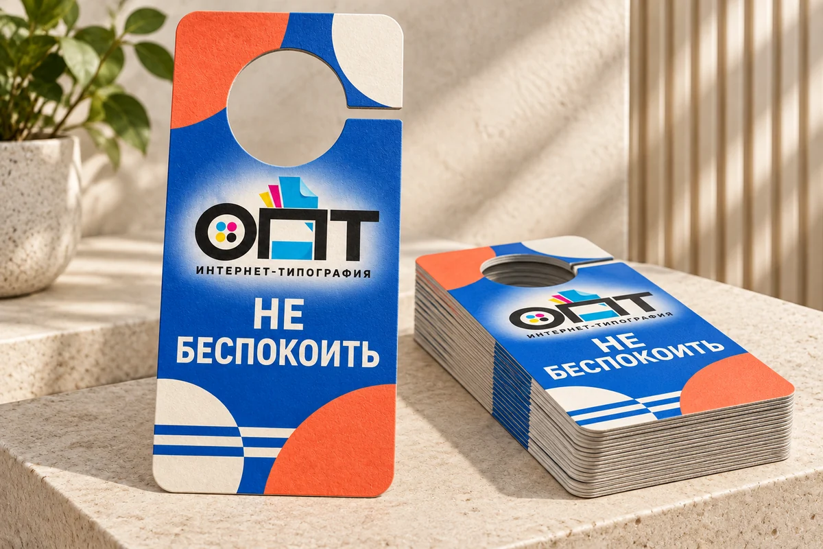 Дорхенгеры на плотной бумаге — вариант оформления с логотипом ОПТ