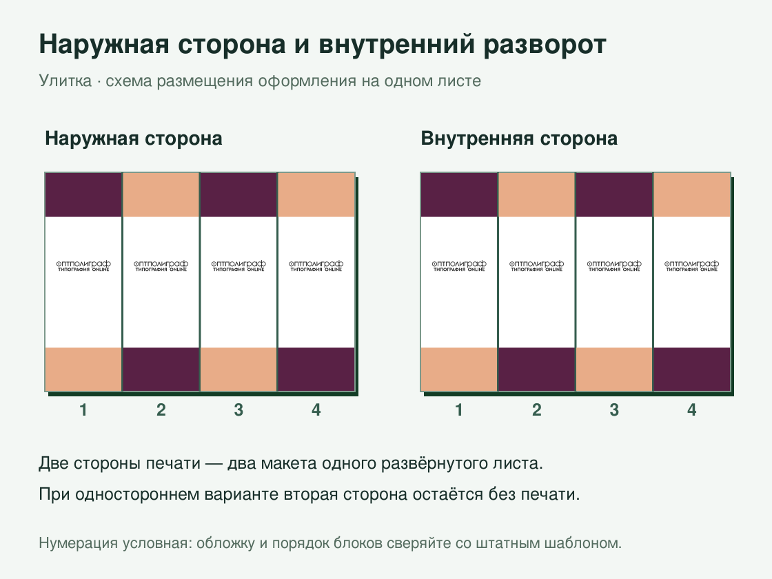 Буклет «Улитка» офсетный — наружная и внутренняя стороны