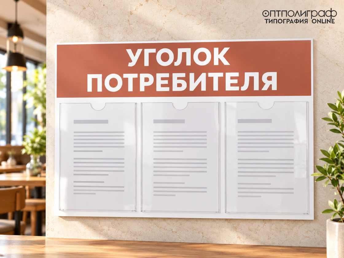Уголок потребителя 70 × 50 см: 3 плоских кармана А4