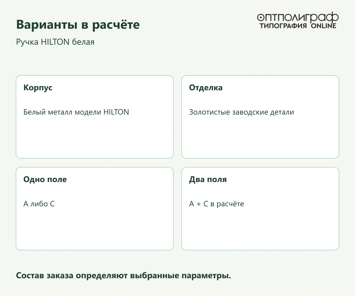 Ручка HILTON белая — Варианты в расчёте