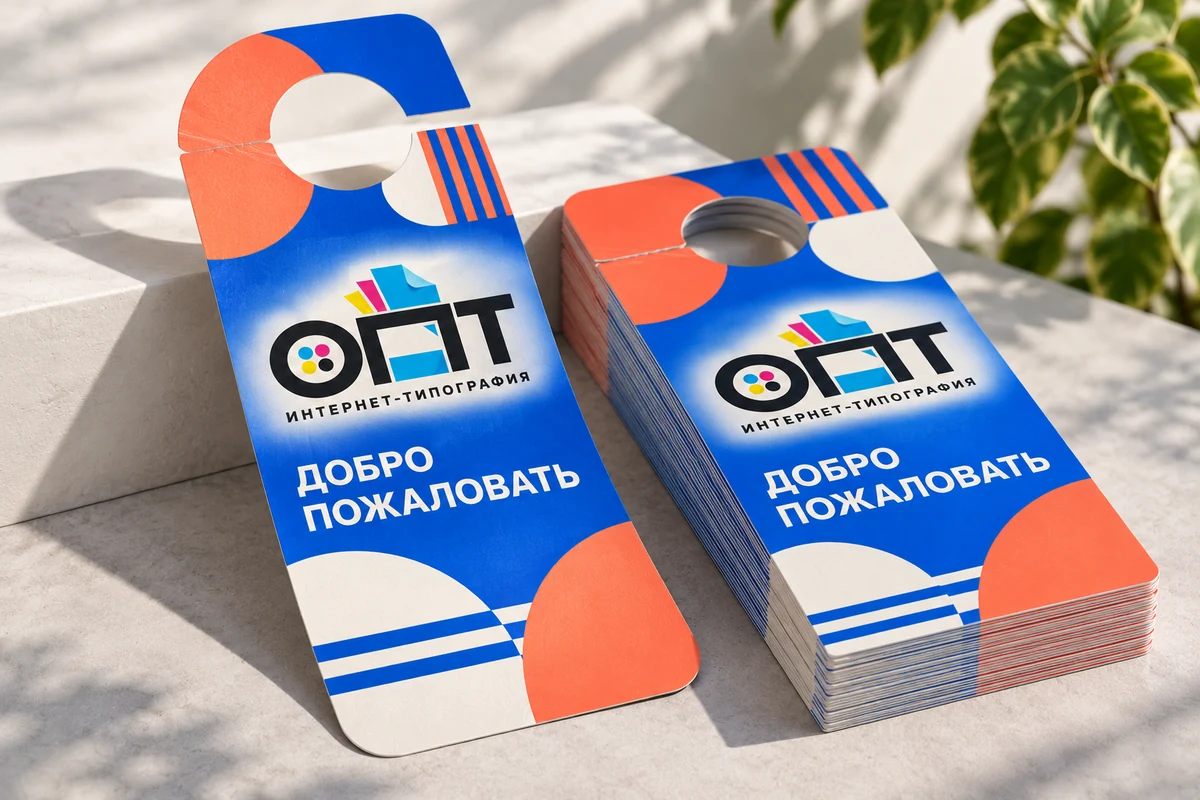 Дорхенгеры на тонкой бумаге — вариант оформления с логотипом ОПТ