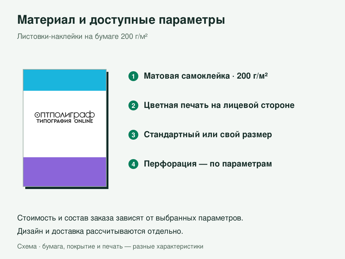 Листовки-наклейки на бумаге 200 г/м² — материал и параметры