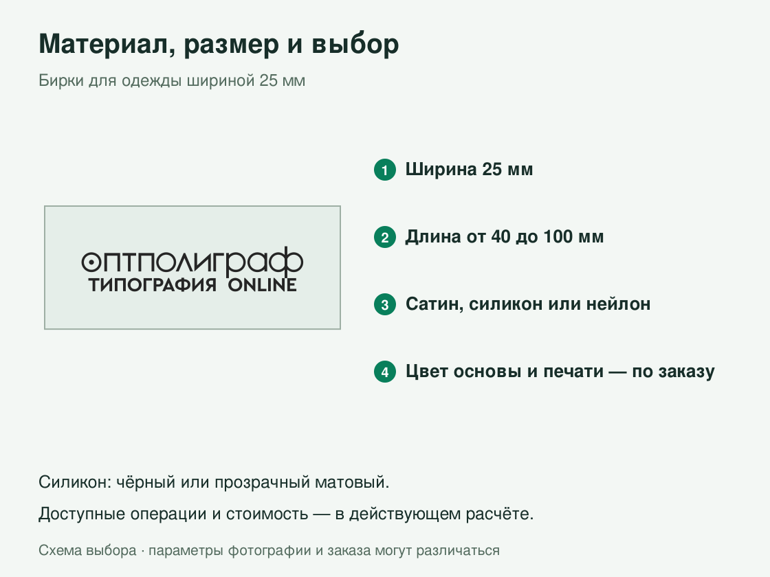 Бирки для одежды шириной 25 мм — материал и параметры