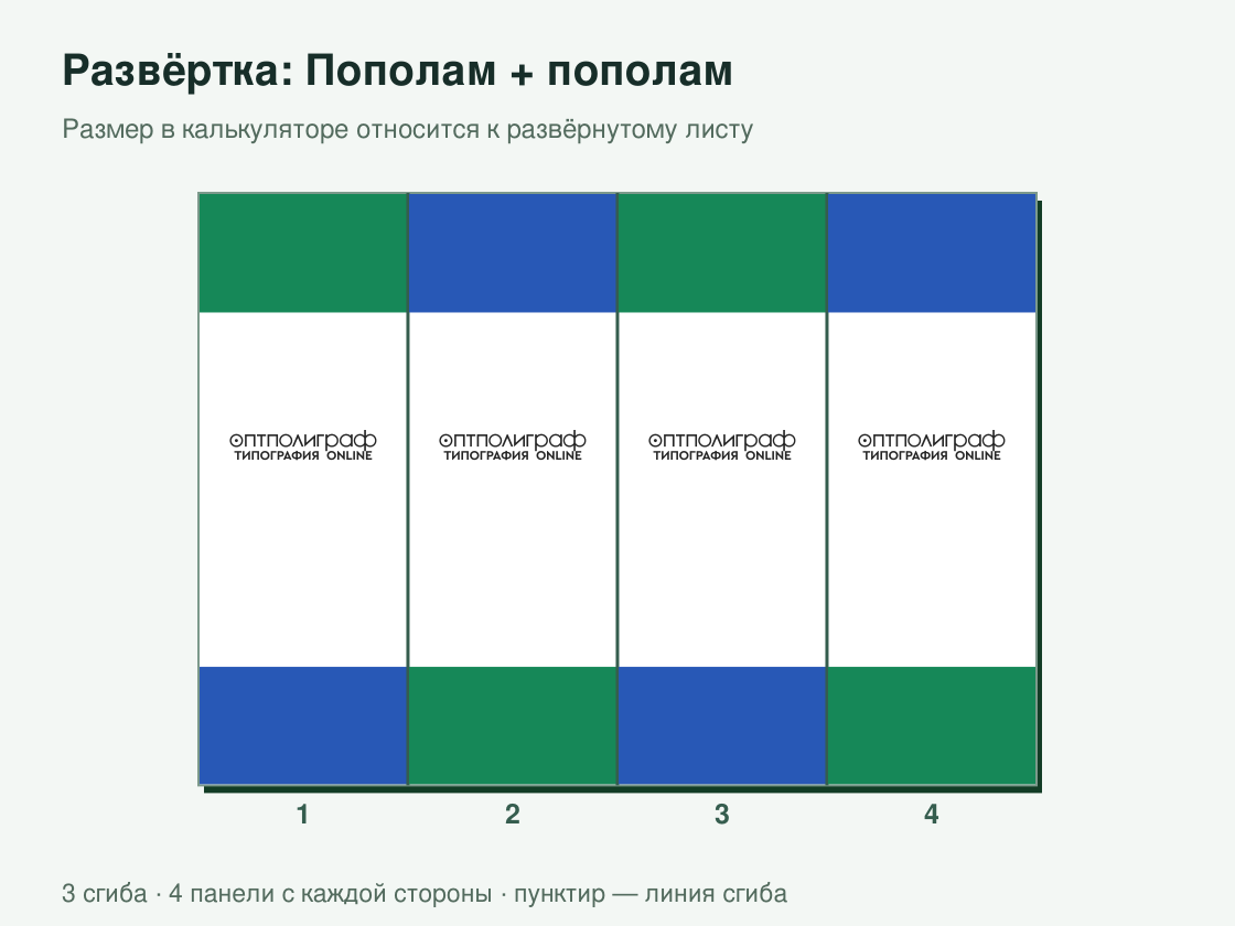 Буклет «Пополам + пополам» малым тиражом — развёртка листа