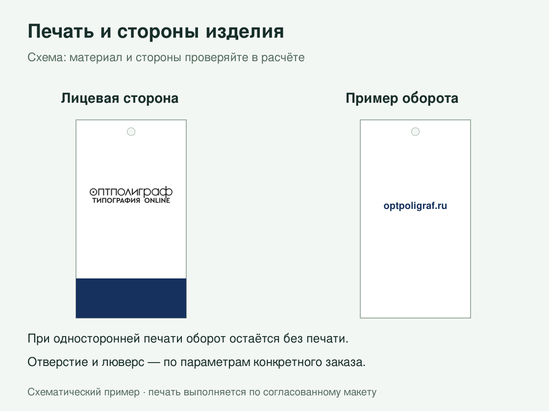 Прямоугольные бирки на картоне — печать и стороны