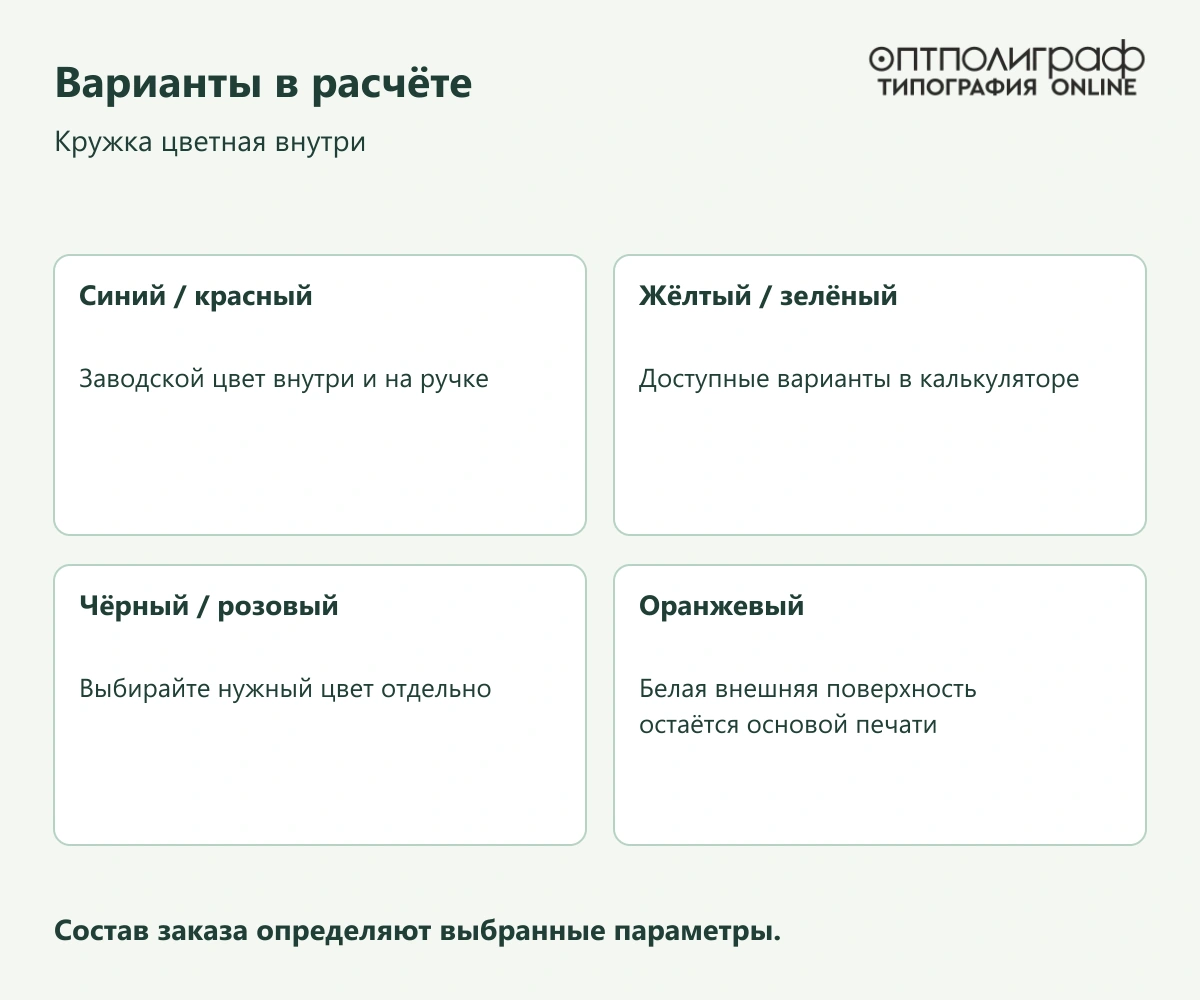 Кружка цветная внутри — Варианты в расчёте