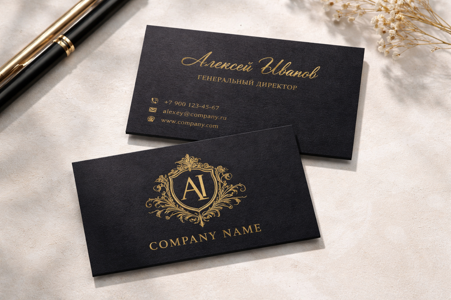 Визитки на тёмной дизайнерской бумаге