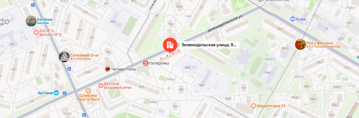 Карта расположения офиса на улице Зеленодольской, 9А, Москва