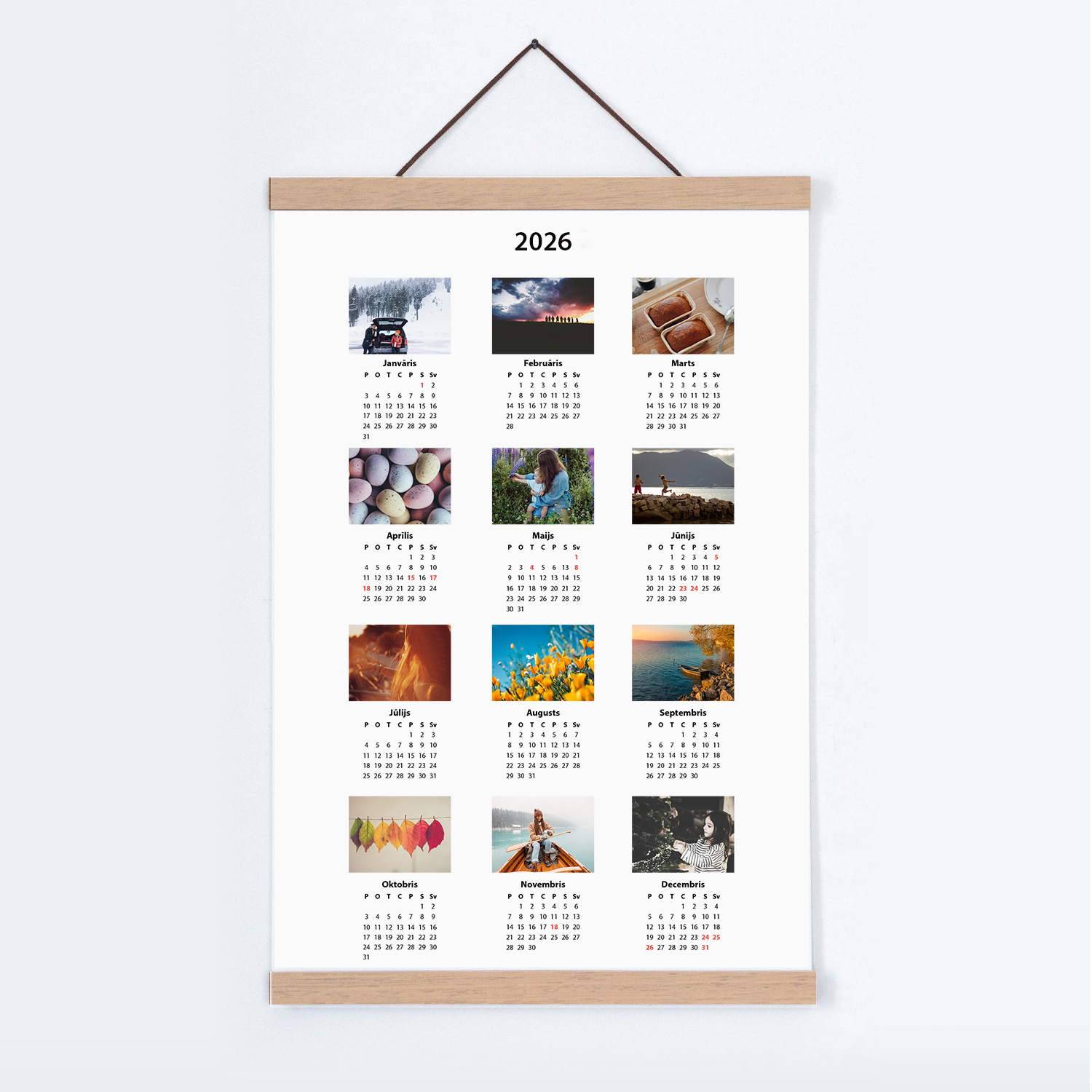 Kalēndars ar koka līstītēm Personalizēts dizains, ideāli piemēroti mājai, birojam vai kā dāvana. Ātra druka un piegāde visā Latvijā.
