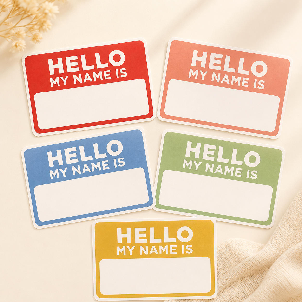 Hello my name is (uzlīmes)